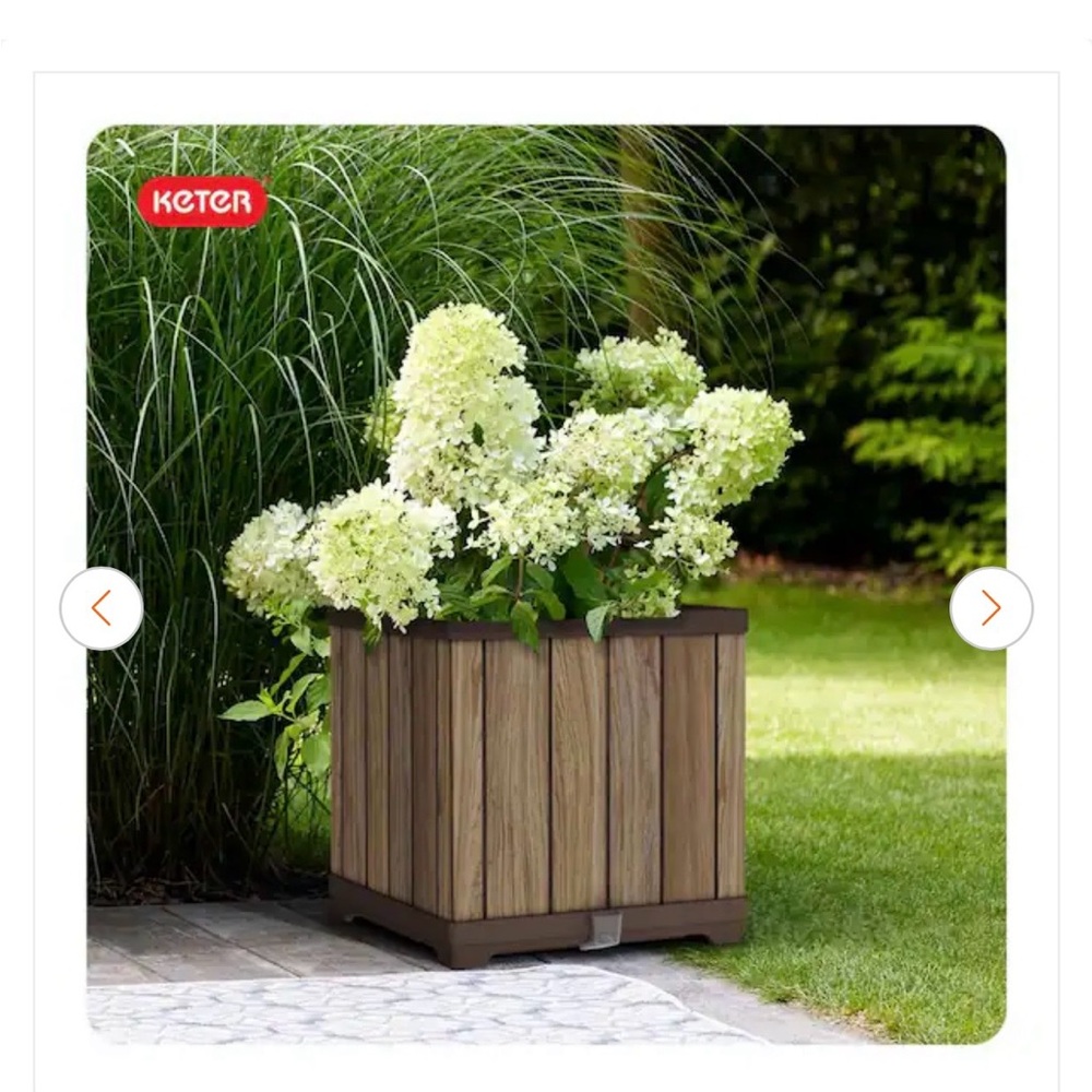 New in box Keter self watering planter wood design